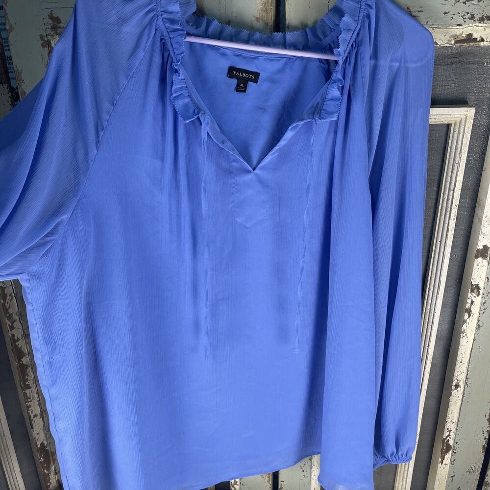 Talbots Light Blue Chiffon Long Sleeve Blouse, XL - Picture 5 of 10